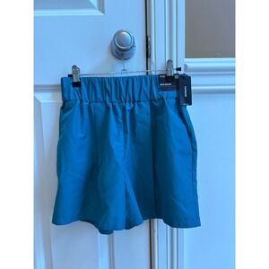 New EXPRESS Super High Rise Pleated Teal Blue Shorts XS Elastic Waist Pockets